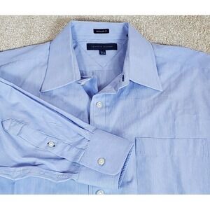 Tommy Hilfiger Men's Button Up Shirt 16.5 34-35 Long Sleeve Blue White Pinstripe